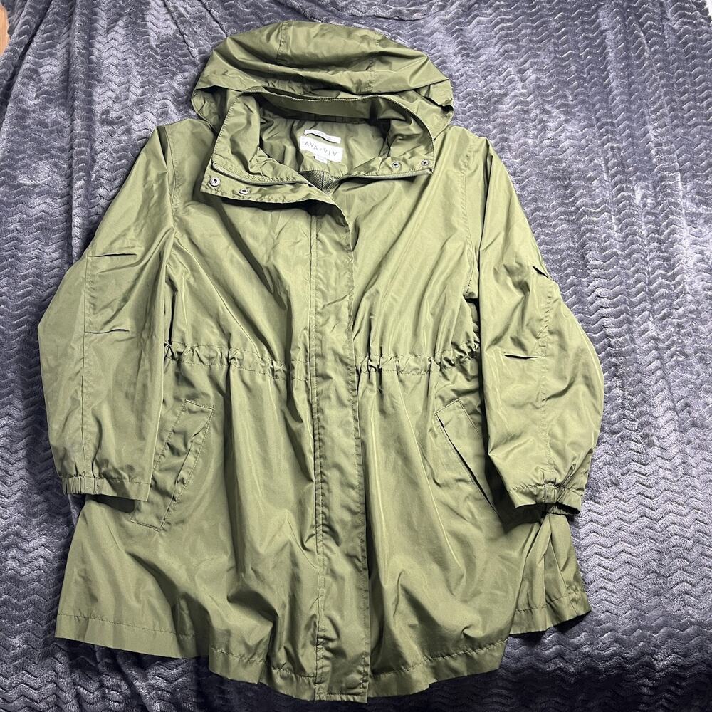 Ava & Viv Water Resistant Jacket Women’s Olive Green Hooded Drawstring size X